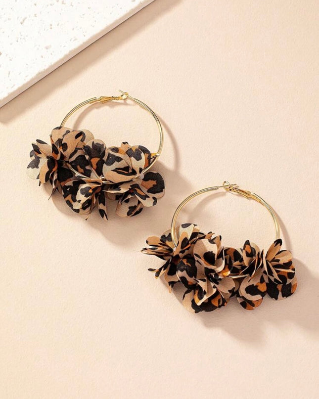 Aretes de Aro Flor de Tela Estampado