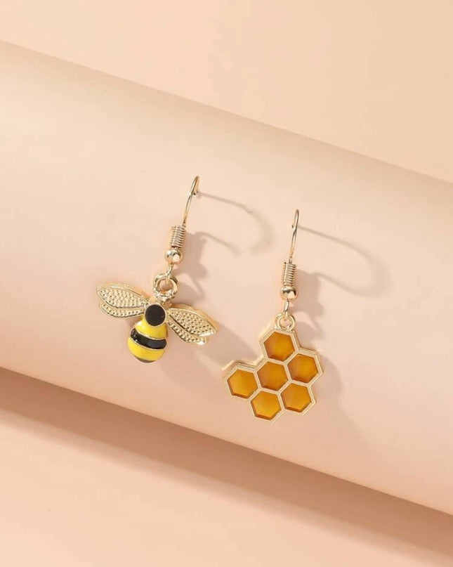 Aretes Colgantes Abeja y Panal