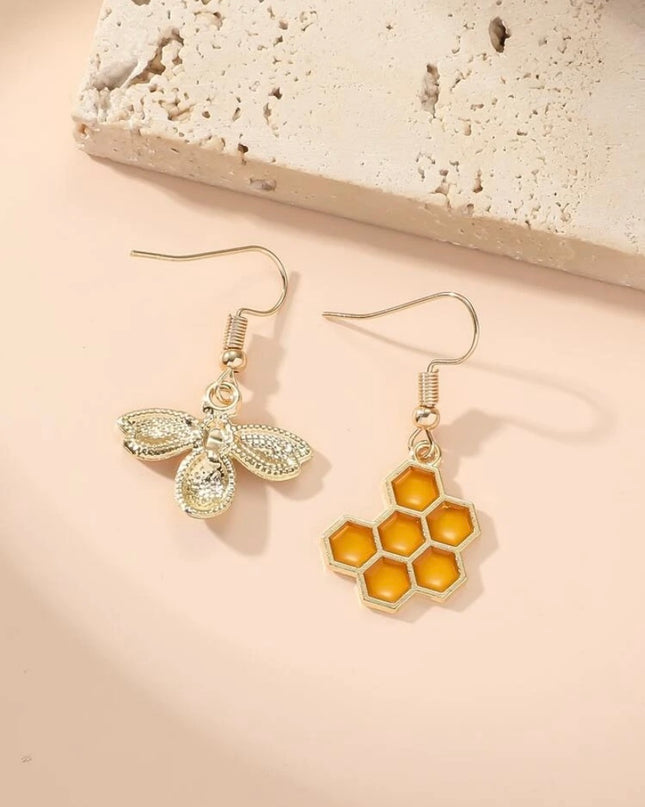 Aretes Colgantes Abeja y Panal