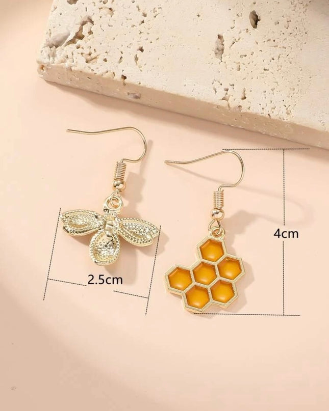 Aretes Colgantes Abeja y Panal
