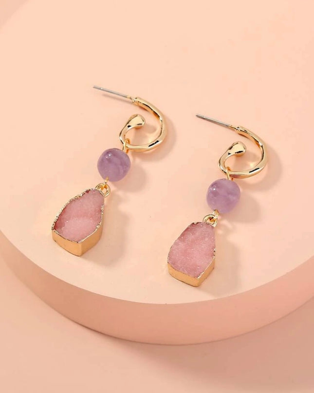 Pendientes Piedra Natural Rosada y Morada
