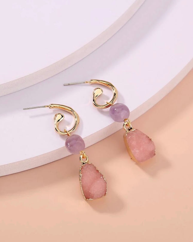 Pendientes Piedra Natural Rosada y Morada