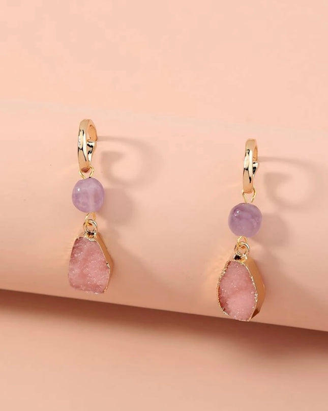 Pendientes Piedra Natural Rosada y Morada