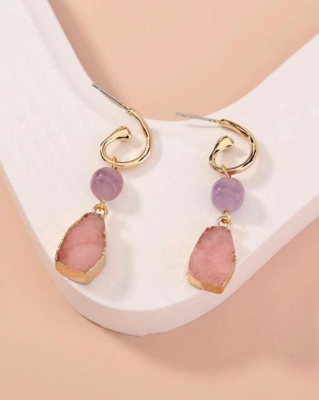 Pendientes Piedra Natural Rosada y Morada