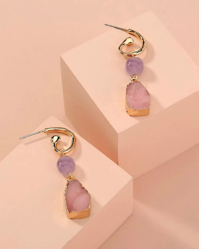 Pendientes Piedra Natural Rosada y Morada