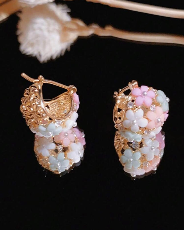 Pendientes de Cristales y Flores de Colores