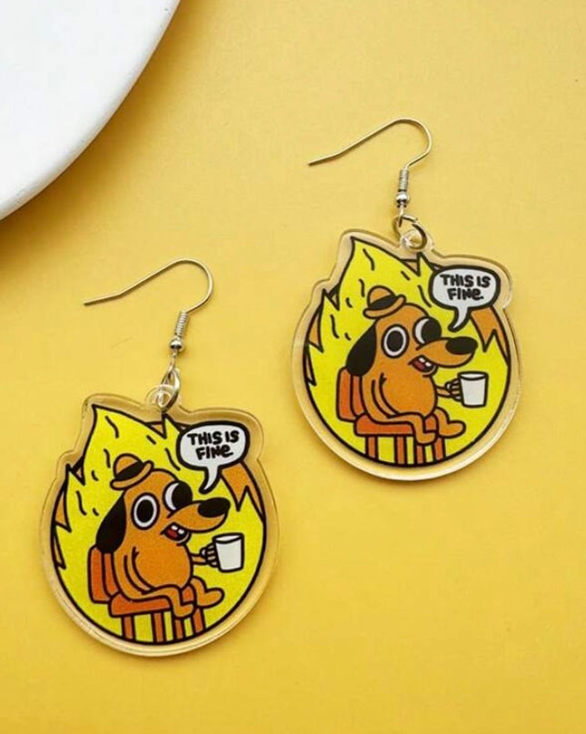 Aretes Colgantes Acrílicos 'This is fine'