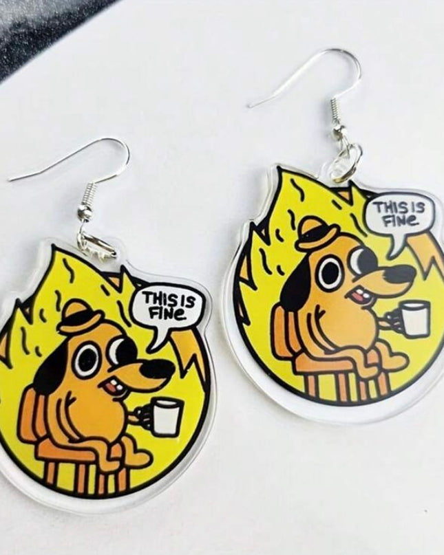 Aretes Colgantes Acrílicos 'This is fine'