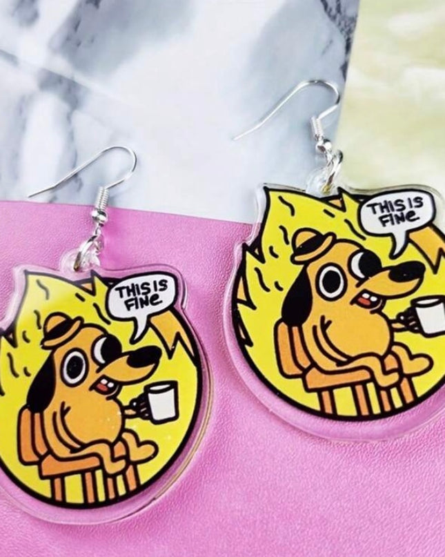 Aretes Colgantes Acrílicos 'This is fine'