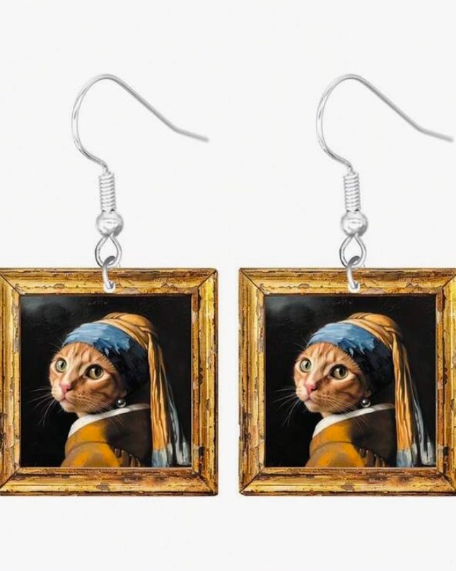 Aretes Colgantes Acrílicos Estilo Pintura Gato