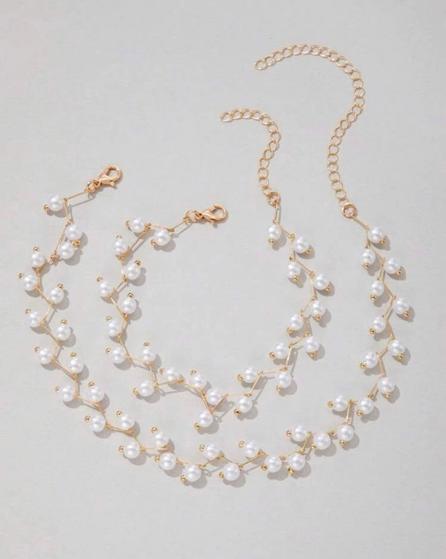Collar y Pulsera Perlas Blancas