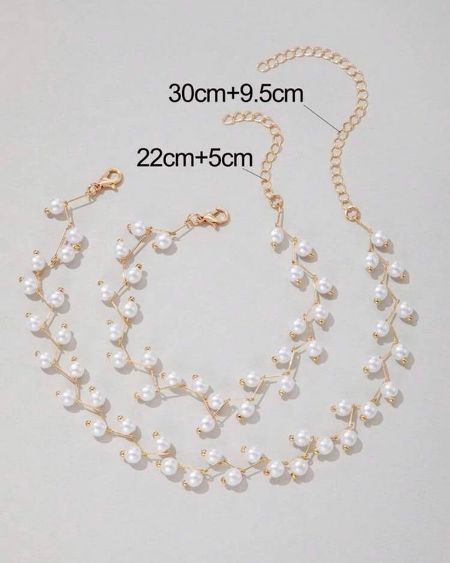 Collar y Pulsera Perlas Blancas
