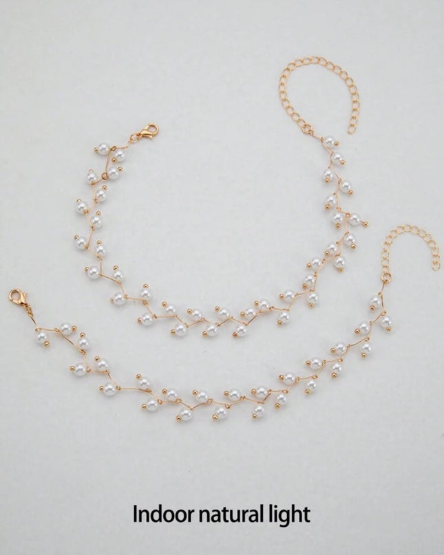 Collar y Pulsera Perlas Blancas