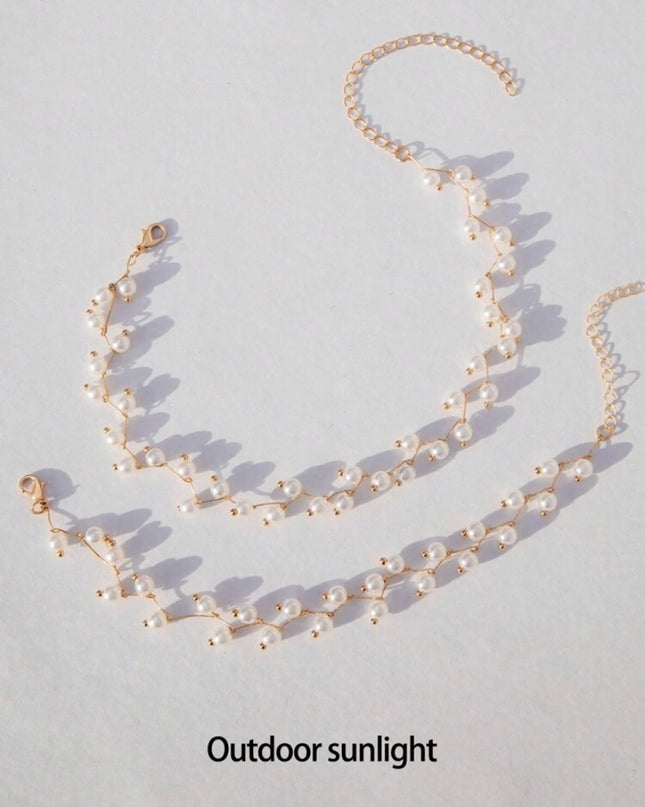 Collar y Pulsera Perlas Blancas