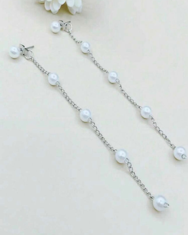 Pendientes Largos Con Perlas Blancas