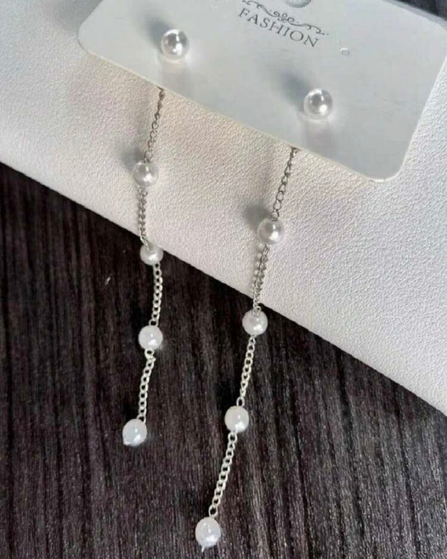 Pendientes Largos Con Perlas Blancas