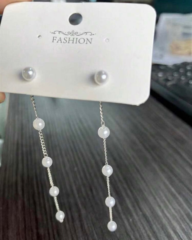 Pendientes Largos Con Perlas Blancas