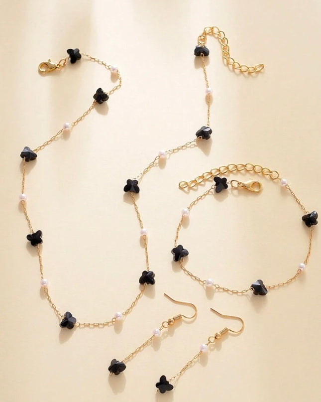 Set 4 Piezas Cristales Negros con Diseño de Mariposa