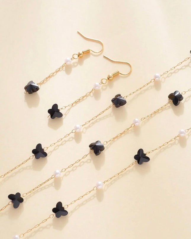 Set 4 Piezas Cristales Negros con Diseño de Mariposa