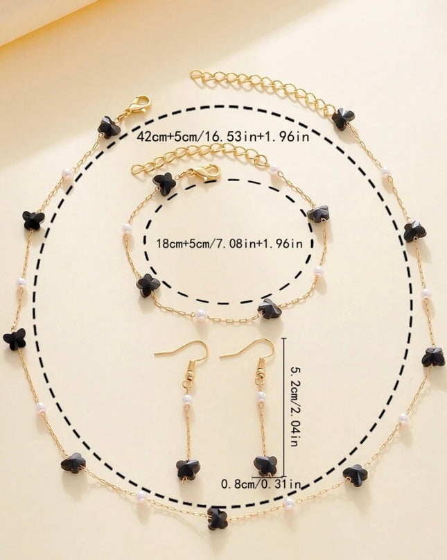 Set 4 Piezas Cristales Negros con Diseño de Mariposa