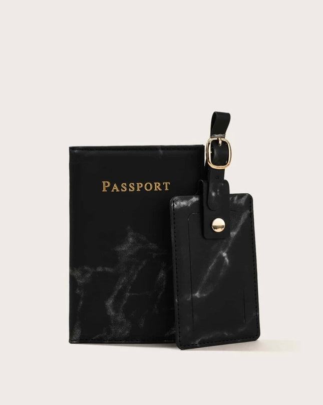 Porta Pasaporte Color Negro Mármol