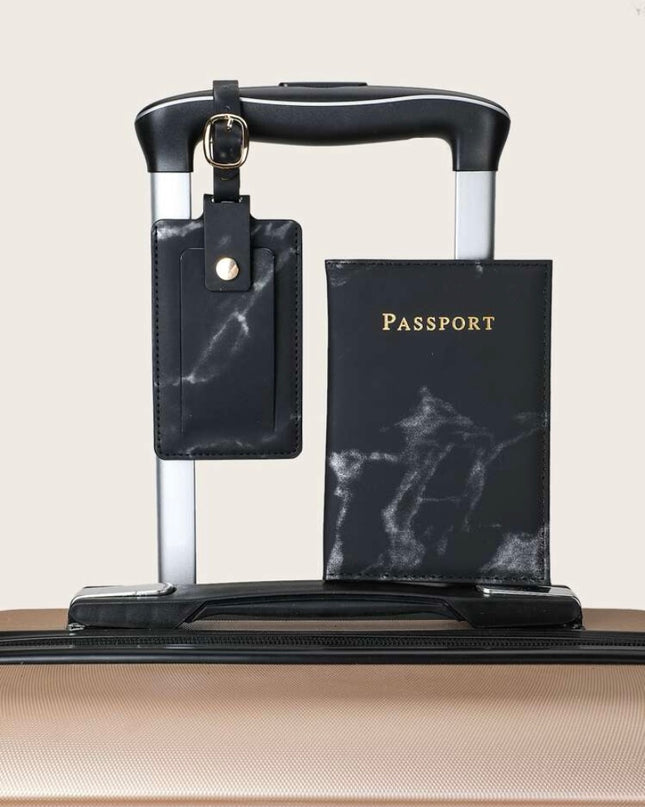 Porta Pasaporte Color Negro Mármol
