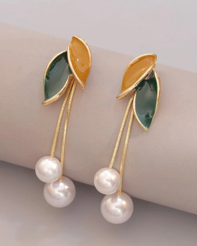 Pendientes Hojas con Perlas