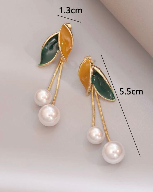 Pendientes Hojas con Perlas
