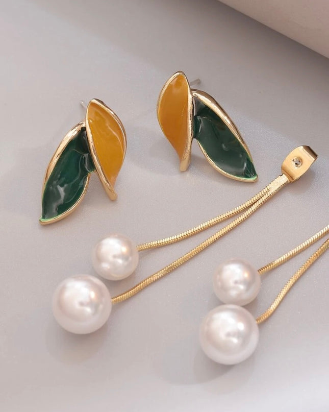 Pendientes Hojas con Perlas