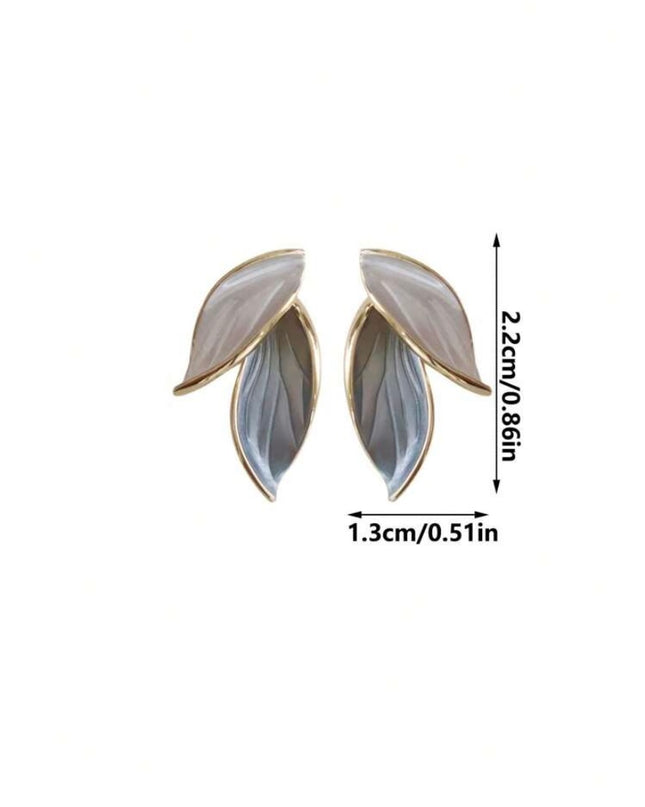 Aretes Doble Hoja Blanco Celeste