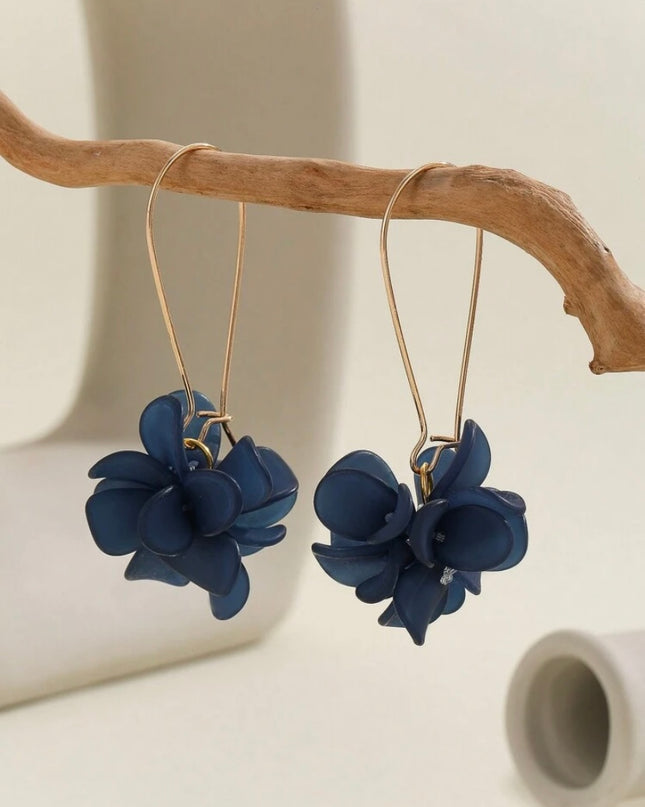 Aretes Colgantes Flor Azul