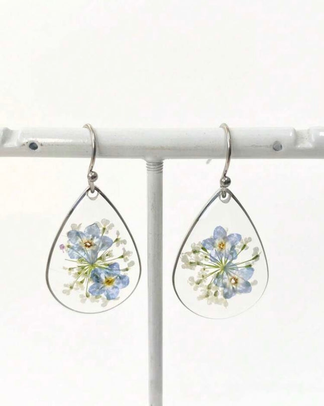 Aretes Colgantes de Resina con Flores