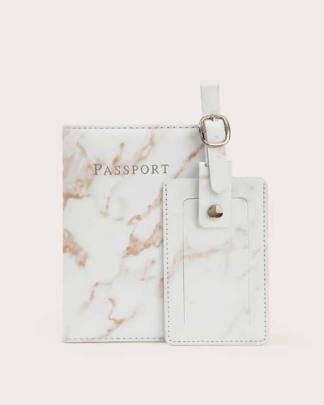 Porta Pasaporte Color Blanco Mármol