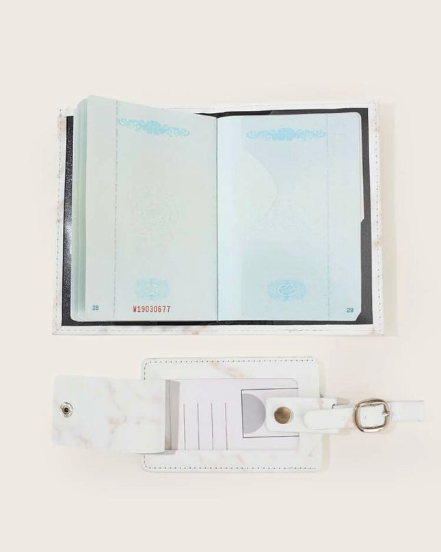 Porta Pasaporte Color Blanco Mármol