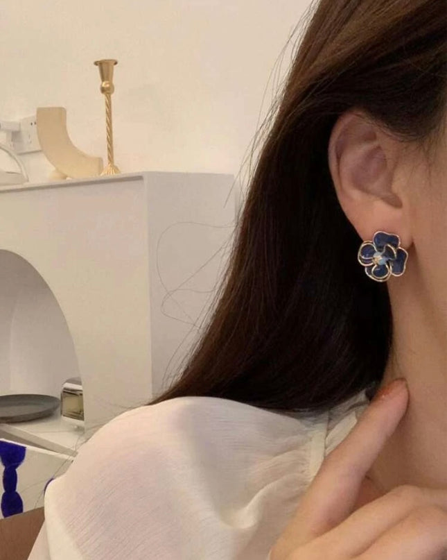 Aretes Cortos Flores Azules