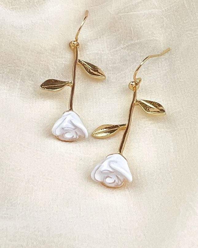 Aretes Rosa Blanca Colgante