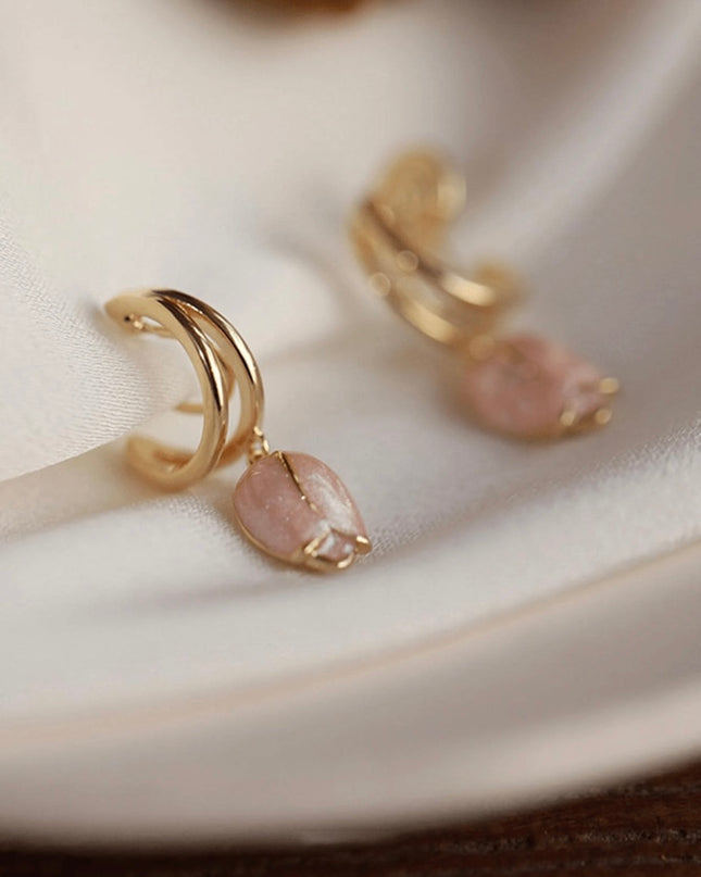 Aretes Cortos Tulipanes Rosados