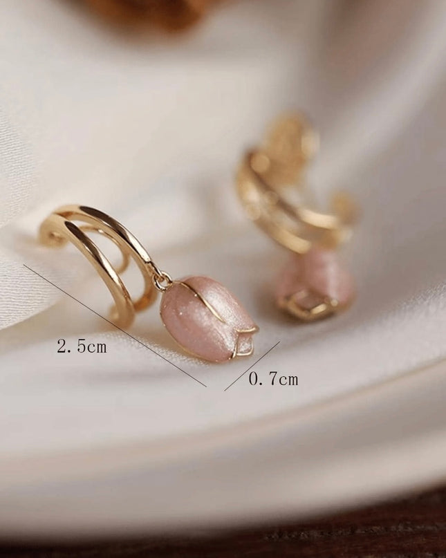 Aretes Cortos Tulipanes Rosados