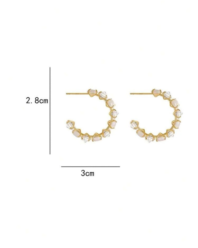 Aros Dorados con Piedras Blancas y Diamantes
