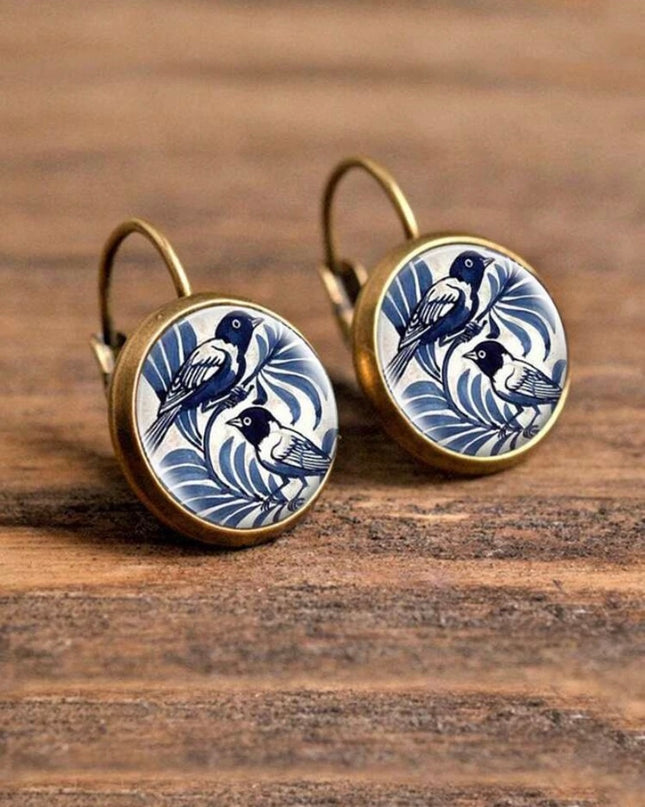 Aretes Pintura Pájaros Azules