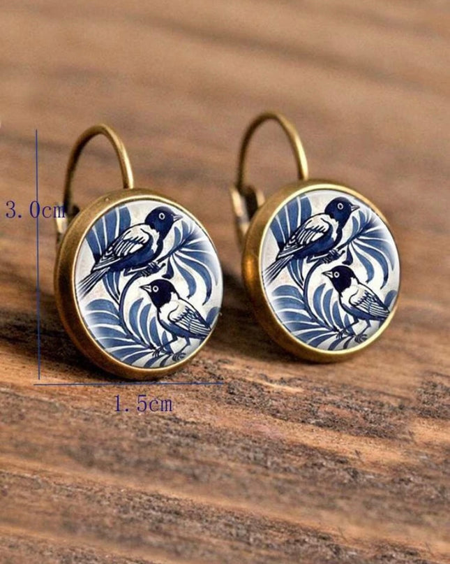 Aretes Pintura Pájaros Azules