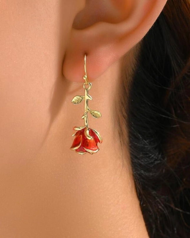 Aretes Rosa Roja Colgante