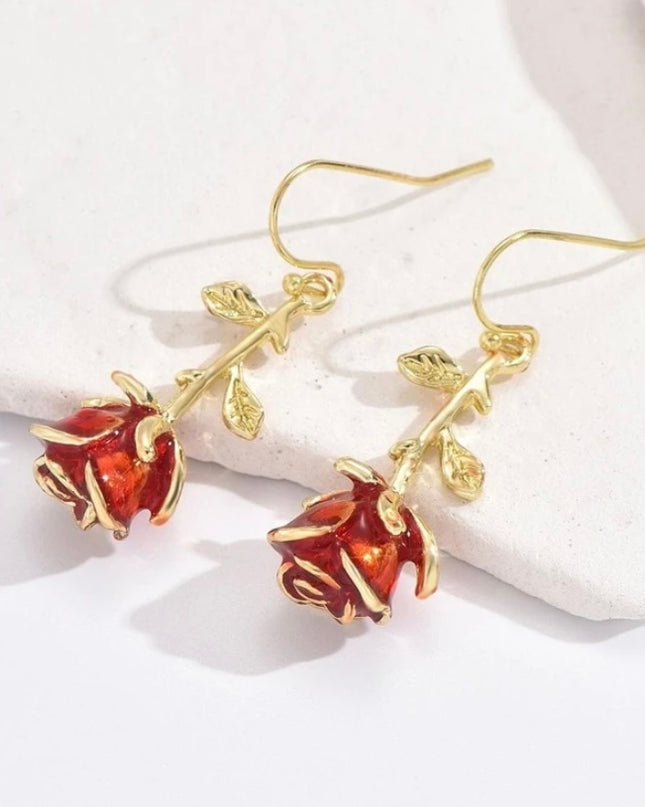 Aretes Rosa Roja Colgante