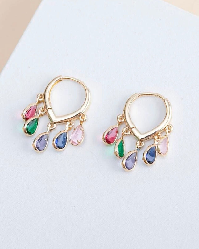 Aretes Cortos Piedras Colores