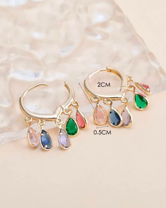 Aretes Cortos Piedras Colores