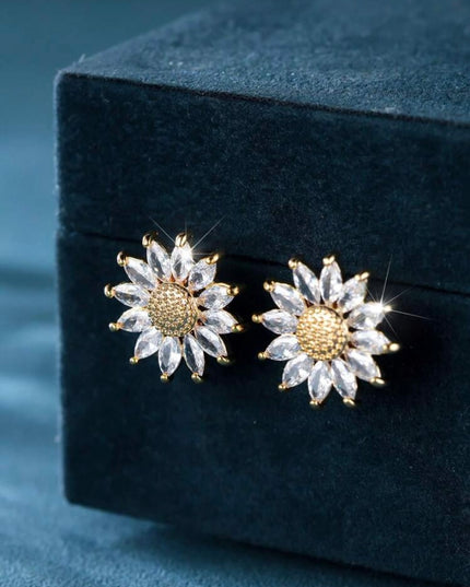 Pendientes Girasoles Dorados con Cristales