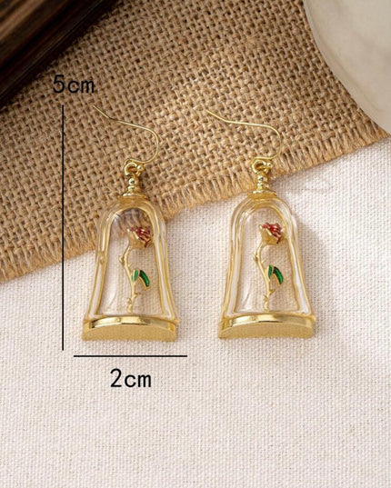 Aretes Colgantes Rosa de "La Bella y La Bestia"