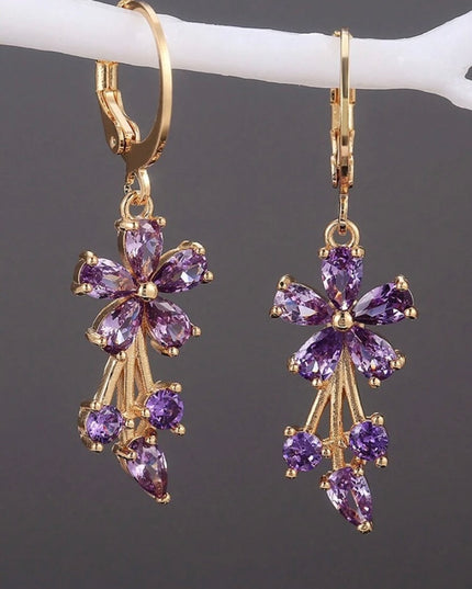 Aretes Dorados Flor Morada