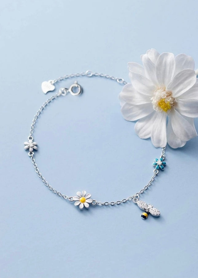 Pulsera Plata 925 Inspirada en un Bosque, Dije de Abeja