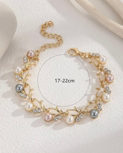 Pulsera de Hojas con Perlas de Colores